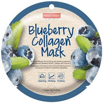 Maseczka Purederm Blueberry Collagen Mask kolagenowa w płacie Borówka 18 g (8809411187629)