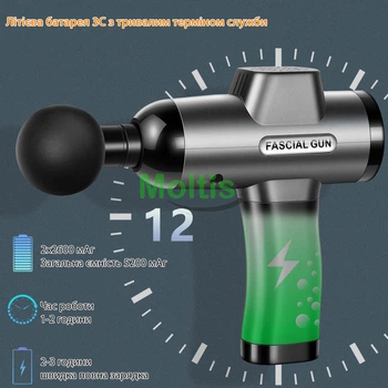 Ручний масажер Fascial Gun SM F-08 (масажний пістолет) у кейсі із зручною ручкою (Bluetooth + Power Bank) 10048