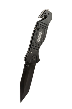Нож складной MASTERTOOL "ELMAX" 207х37х16 мм черное нержавеющее лезвие алюминиевая рукоятка стропорез AMS1264