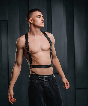 Мужская портупея Nova гартер кожа натуральная Черная XL №2112