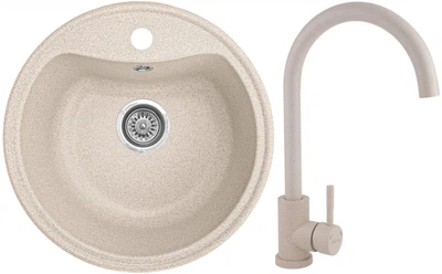 Мийка кухонна, гранітна, кругла Valetti 3S 49x49см Бежева + змішувач