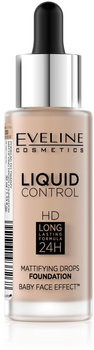 Podkład do twarzy Eveline Cosmetics Liquid Control HD Long Lasting Formula 24H z dropperem 030 Sand Beige 32 ml (5901761937268)