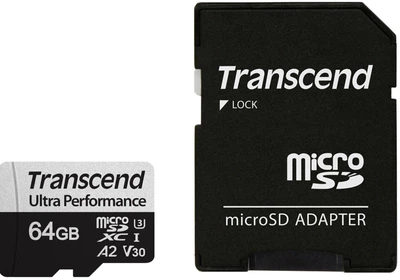 Карта пам'яті Transcend microSD 64GB C10 UHS-I U3 A2 R160/W80MB/s + SD