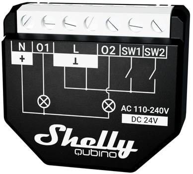 Розумний перемикач Shelly "Qubino Wave 2PM" двоканальний 16 А облік електроенергії (3800235269015)