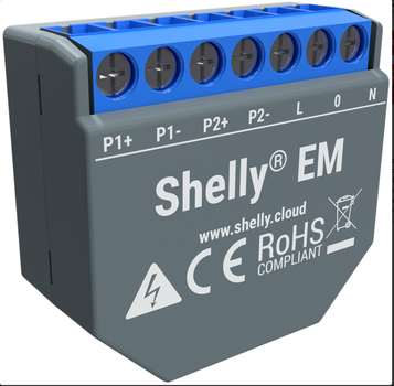 Лічильник електроенергії Shelly "EM" Wi-Fi фази 2 х 120 A з контакторним керуванням (3809511202104)