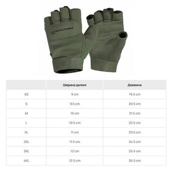 Рукавиці тактичні безпалі Pentagon Duty Mechanic 1/2 Gloves Olive Green S