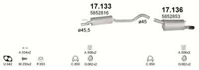 Резонатор Opel Corsa 1.6 -16V/GSI kat 93-/Tigra 94-97 Polmostrow (17.133) (857133)