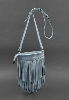 Шкіряна жіноча сумка з бахромою міні-кроссбоді блакитний