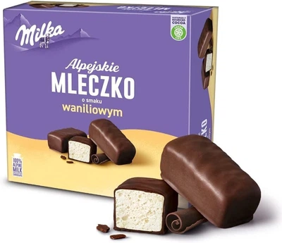 Конфеты зефир в молочном шоколаде альпийское молоко Milka Alpejskie Mleczko ванильный вкус 330 г