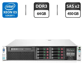 Сервер HP ProLiant DL380p G8 2U Rack / 2x Intel Xeon E5-2658 v2 (10 (20) ядер по 2.4 - 3.0 GHz) / 64 GB DDR3 / 2x 450 GB SAS / iRMC S3 Graphics / Два блока питания 460W б/у