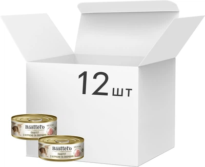 Упаковка вологого корму для кішок Basttet`o SILVER Паштет з куркою та овочами 85 г х 12 шт (4820185492546)