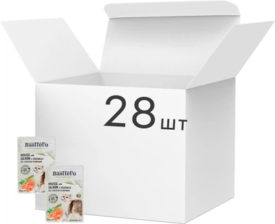 Упаковка вологого корму для кішок Basttet`o Silver мус з лососем та овочами 85 г х 28 шт (4820185493185)