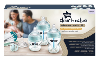 Набір для новонароджених Tommee Tippee Closer To Nature Advanced Anti-Colic пляшечка 150 мл x2 + пляшечка 260 мл x2 + щітка + соска 0-6 м (5010415226099)