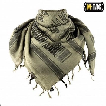 Тактическая арафатка всу шарф шемаг хлопковый с тризубом M-Tac, мужской платок на шею куфия, цвет олива Foliage Green/Black, 40905007