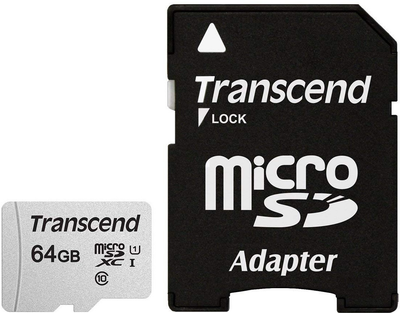 Карта памяти MicroSDXC 64GB UHS-I Class 10 Transcend 300S + SD-adapter (TS64GUSD300S-A)
