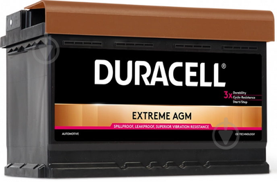 Батарея аккумуляторная Duracell Extreme AGM 12В 70Ач 720А(EN) R+(DE70AGM) пр-во DURACELL