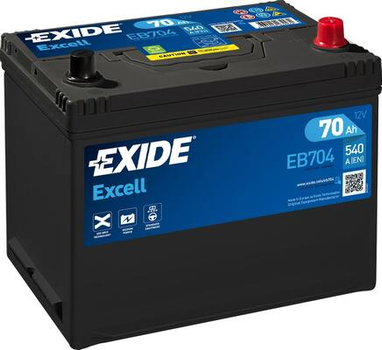 Аккумуляторная батарея 70Ah/540A (270x173x222/+R/B9) Excell Азия(EB704) пр-во EXIDE