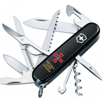 Ніж Victorinox Huntsman Army 91 мм Чорний Емблема ЗСУ + Напис ЗСУ (1.3713.3_W1011u)