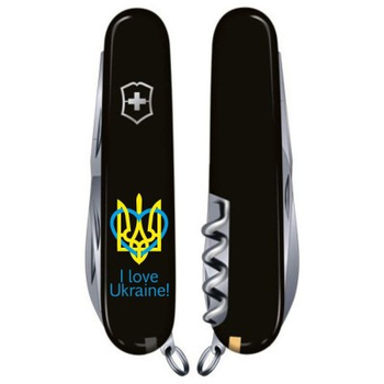 Ніж Victorinox Huntsman Ukraine 91 мм Чорний Тризуб із серцем + I love Ukraine (1.3713.3_T1310u)