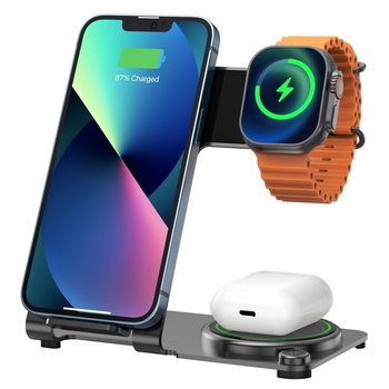 Бездротова зарядна станція WiWU Power Air 3в1 15W для iPhone 12-15 / Apple Watch / AirPods | MagSafe | Зарядний пристрій | Black | 776721