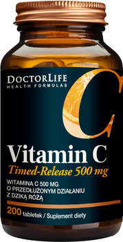 Харчова добавка Doctor Life Timed-Release Vitamin C 500 мг з шипшиною 200 таблеток (5906874819869)