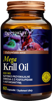 Харчова добавка Doctor Life Mega Krill Oil Omega 3 EPA & DHA масло криля 600 мг 60 капсул (5906874819043)