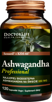 Харчова добавка Doctor Life Ashwagandha KSM-66+ Екстракт кореня Сенсоріл 550 мг 120 капсул (5906874819265)