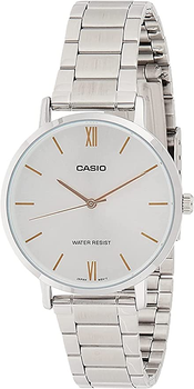 Женские часы Casio LTP-VT01D-7B Серебристые с золотистыми стрелками нержавеющая сталь
