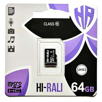Карта памяти Hi-Rali microSDXC (UHS-3) 64 GB Card Class 10 без адаптера (Черный) (132269)