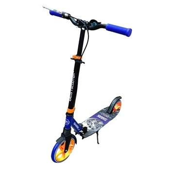 Детский складной двухколесный алюминиевый самокат Best Scooter SH-10042 "SHARK" с ручным тормозом / синий с желтым