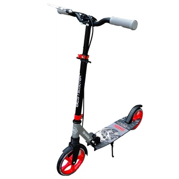 Детский складной двухколесный алюминиевый самокат Best Scooter SH-25048 "SHARK" с ручным тормозом / красный