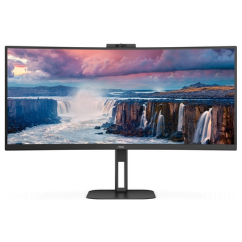 TFT 34" AOC CU34V5CW/BK, WQHD, VA, 100Гц, 1 мс, вигнутий, HDMI, DP, USB-C, USB-hub, webcam, колонки