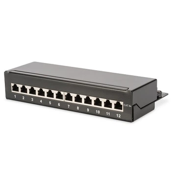 Патч-панель для організації кабелів Ethernet DIGITUS САТ 6A STP настільна 12 портів зібрана чорна (DN-91612SD-EA)