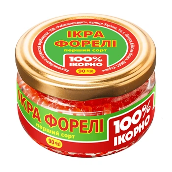 Ікра лососева Форелі 100% Ікорно 90 г в скляній банці