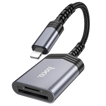 Картридер с разъемом Lightning HOCO 2-in-1 Card reader (USB2.0, SD/TF, 480Mbps). Black