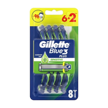 Одноразові станки для гоління Gillette Blue3 Sensitive plus пластик 8 шт.