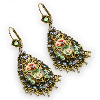 Сережки-підвіски "Вінтажна Пишність" Michal Negrin з трояндами та кристалами Swarovski