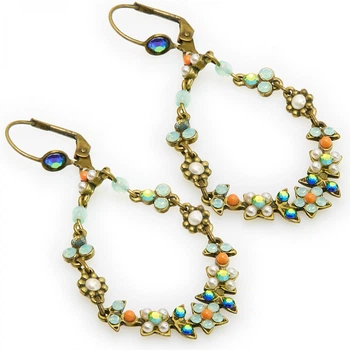 Сережки Michal Negrin "Dangle Daisy Chain" з кристалами Swarovski у вікторіанському стилі різнокольорові