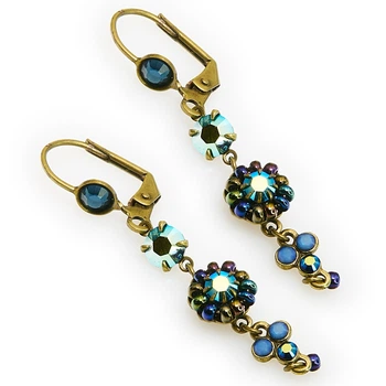 Серьги-подвески Michal Negrin Romantic с кристаллами Swarovski (сине-голубые)
