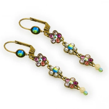 Длинные серьги-подвески Michal Negrin с жемчужными и розовыми кристаллами Swarovski