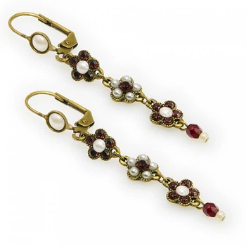 Длинные серьги-подвески Michal Negrin с жемчужно-красными кристаллами Swarovski