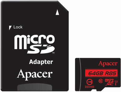 Карта памяти microSDXC Apacer 64Gb class 10 R85MB/s +SD-адаптер AP64GMCSX10U5-R