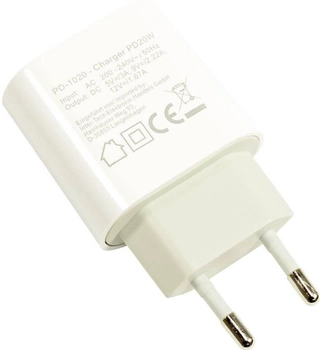 Мережевий зарядний пристрій Inter-Tech PD-1020 USB-C 20 Вт Quick Charge Білий (88882210)