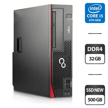 Компьютер Fujitsu Esprimo D756 E85+ SFF / Intel Core i5-6500 (4 ядра по 3.2 - 3.6 GHz) / 32 GB DDR4 / 500 GB SSD NEW / Intel HD Graphics 530 / DVD-ROM / DVI б/у