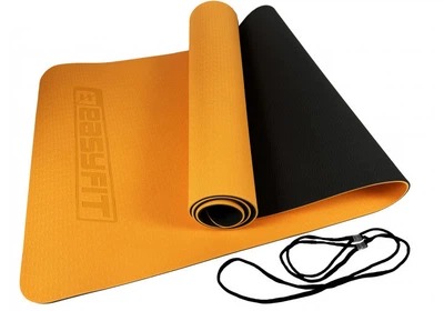 Коврик для йоги и фитнеса EasyFit TPE+TC 6 мм двухслойный оранжево-черный