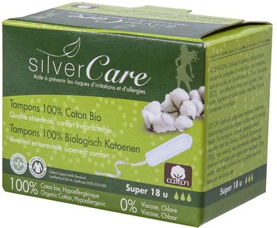 Tampony Masmi Silver Care Super bez aplikatora z bawełny organicznej 18 szt (8432984000783)