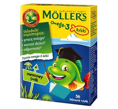 Дієтична добавка Mollers Omega-3 Рибні желе з вітаміном D3 Фруктові 36 шт (7070866026110)