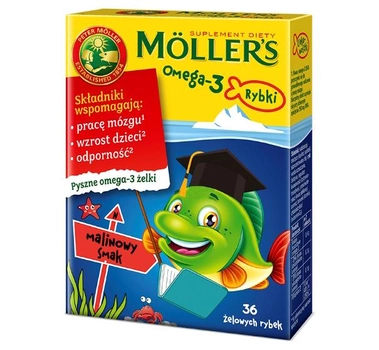 Дієтична добавка Mollers Omega-3 Рибні желе з вітаміном D3 Малинові 36 шт (7070866026141)