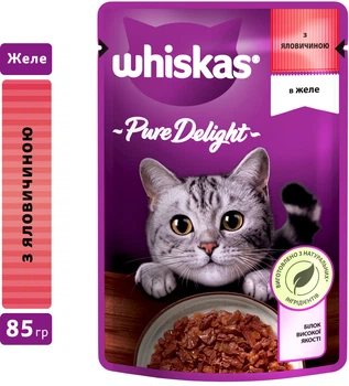 Вологий корм для котів Whiskas Pure Delight з яловичиною в желе 85 г