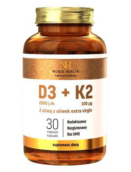 Suplement diety Noble Health D3 + K2 w oliwie z oliwek extra virgin 30 kapsułek (5903068654244 / 5903068654725)